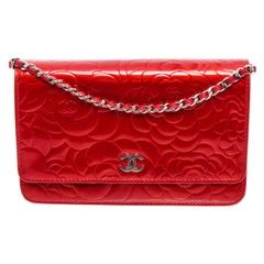 chanel red patent leather camellia wallet on chain|chanel adjustable chain bag.